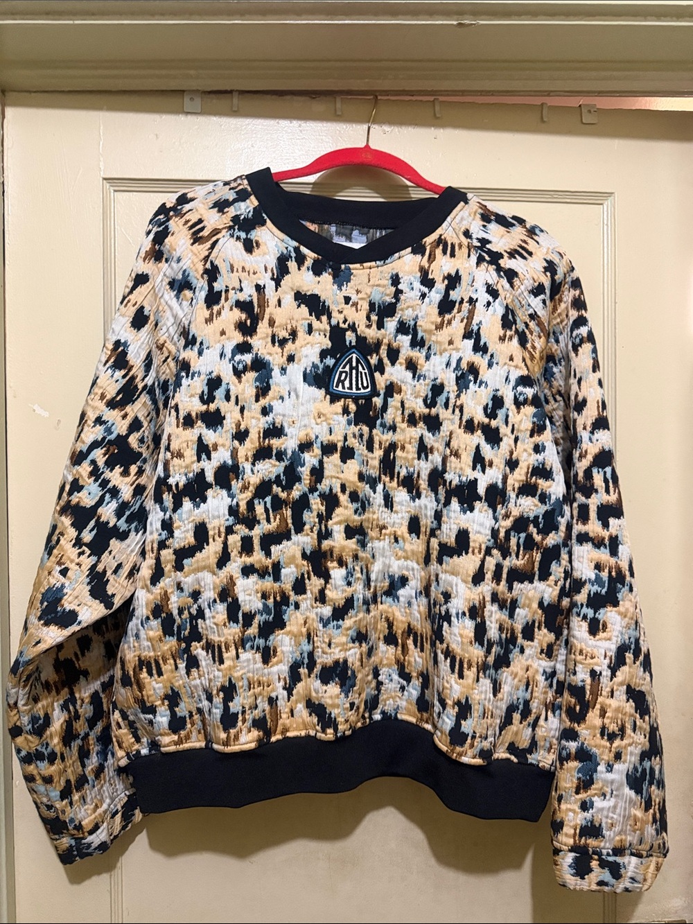 Leopard Print Pullover Sweatshirt in Black, Tan & Cream